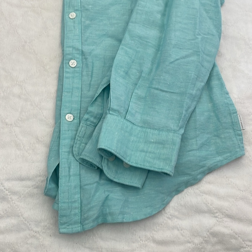 NWT men’s Perry Ellis linen blend button-down shirt aqua sea color size S/CH - Picture 3 of 8